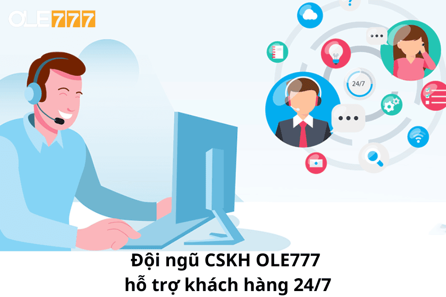 Đội ngũ CSKH của OLE777 hỗ trợ khách hàng 24/7