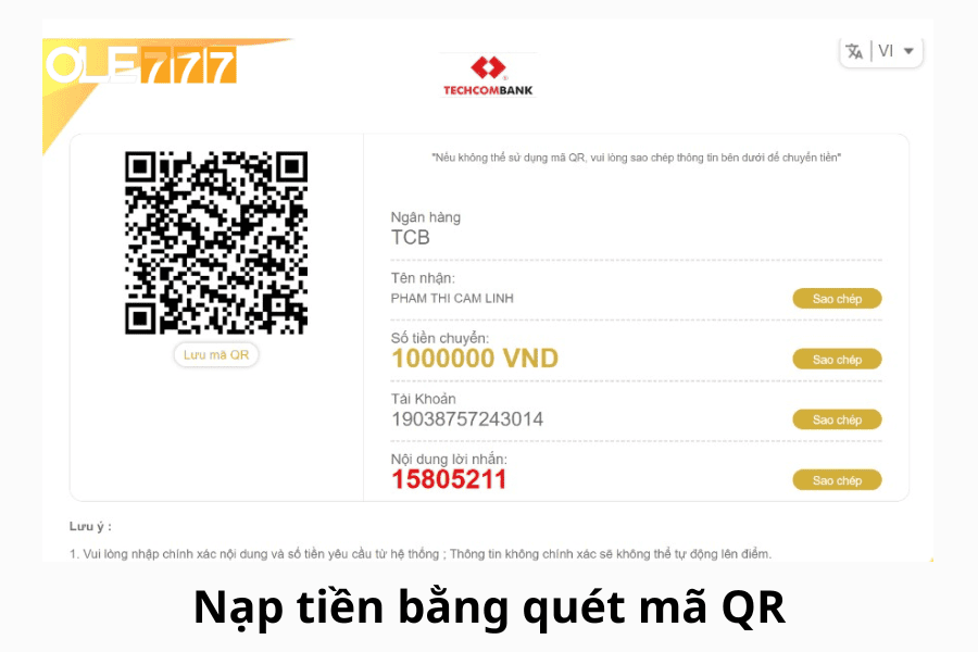 Nạp tiền bằng quét mã QR